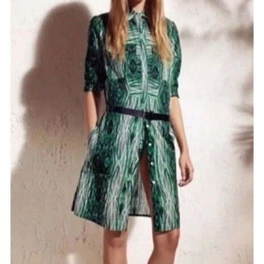 Derek Lam‎ for Design Nation Womens Green Long Sleeve Button Front Shirt Dress S